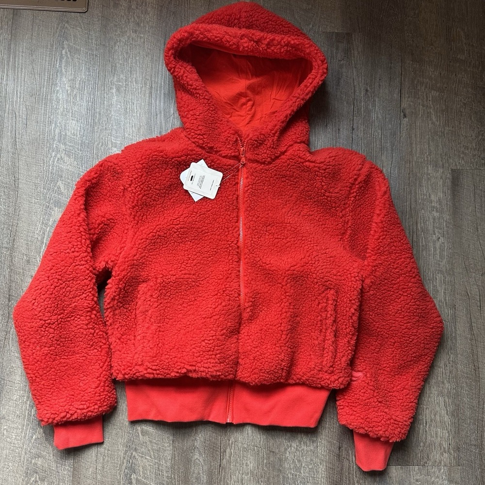 NEW Fabletics Summit Red Teddy Jacket size S Sherpa Cozy Warm Y2K Gym Winter